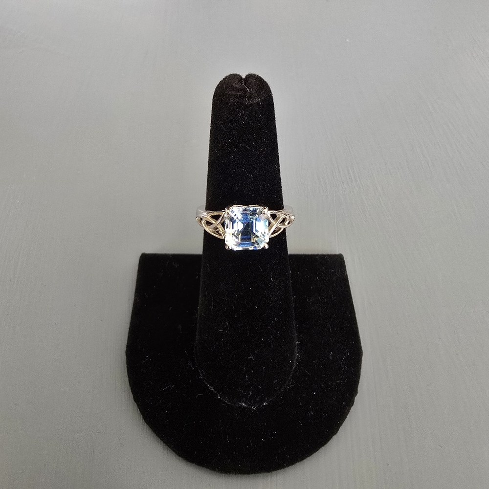 .925 Sterling Silver Lab Grown Aqua Stone Ring